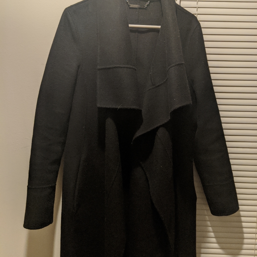 Diane Von Furstenburg Wool Wrap Drape Coat Black L
